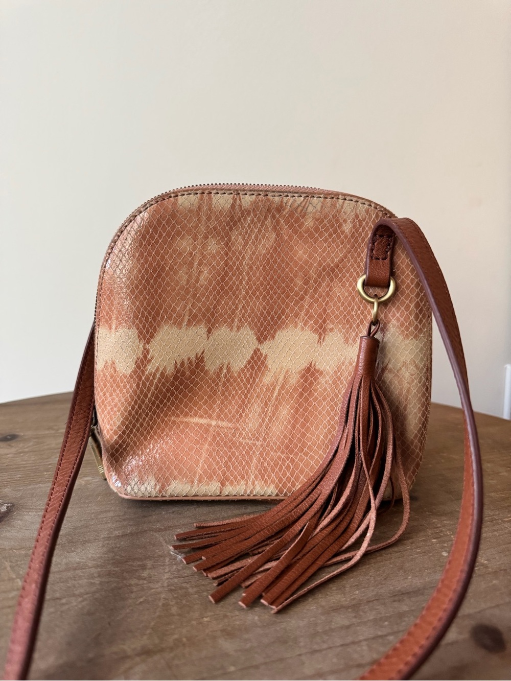 HOBO Two-Tone Rust and Cream Leather Tassel Crossbody
